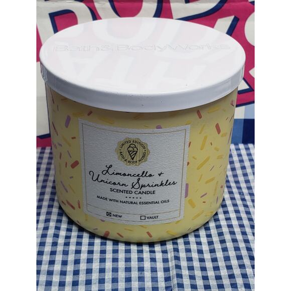 BBW Limoncello & Unicorn Sprinkles Large 3 Wick Candle Home Fragrance Decor - Picture 1 of 2